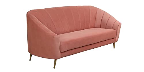 LSGF Sofa Set Velvet Fabric Living Room/Bedroom/Hall/Sofa Set Modern & Luxury Furniture Armchair Fabric Accent Upholstered Chair with Golden Metal Legs (3 Seater, Pink)