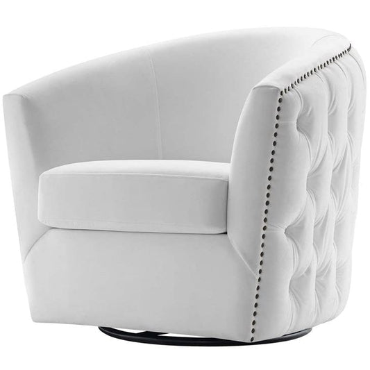 LSGF Unique Design True Innovations Rosarz Tufted Velvet Swivel 360 Degree accent chair Armchair With Nailheads Single Sofa Chair for Small Apartments, Living Room or Bedroom (1 Chair, White)