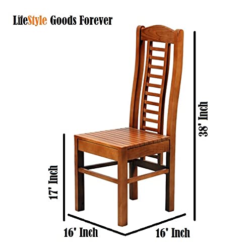 LSGF Modern Teak Wooden Dining Chair Timber Seat Dinning Chairs for Kitchen & Dining Room| Dining Chair Without Cushion | Honey Natural Brown Finish (Brown, Set of 4 Chairs)