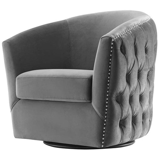 LSGF Unique Design True Innovations Rosarz Tufted Velvet Swivel 360 Degree accent chair Armchair With Nailheads Single Sofa Chair for Small Apartments, Living Room or Bedroom (1 Chair, Grey)