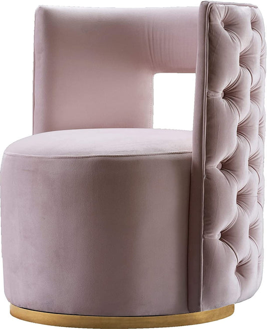 LSGF Unique Design True Innovations Deep Button Tufted Velvet Swivel 360 Degree accent chair Armchair Cotton Single Sofa Chair for Small Apartments, Living Room or Bedroom (1 Chair, Pink)