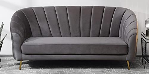 LSGF Sofa Set Velvet Fabric Living Room/Bedroom/Hall/Sofa Set Modern & Luxury Furniture Armchair Fabric Accent Upholstered Chair with Golden Metal Legs (3+2+1 Sofa Set, Grey)