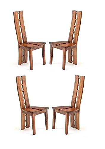 LSGF Modern Teak Wooden Dining Chair Royal Look/Fancy Timber Seat Without Cushion Natural Brown (Brown, Set of 4 Chairs)