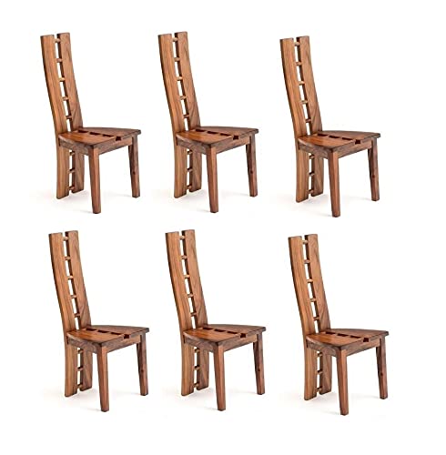 LSGF Modern Teak Wooden Dining Chair Royal Look/Fancy Timber Seat Without Cushion Natural Brown (Brown, Set of 6 Chairs)