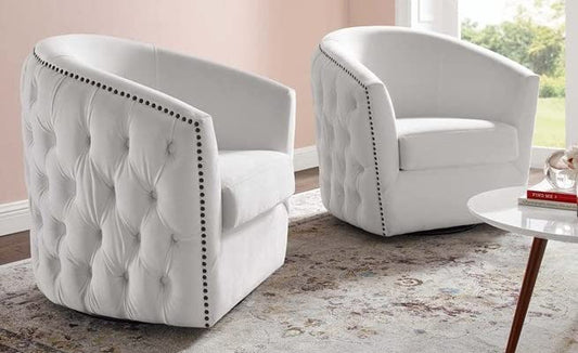 LSGF Unique Design True Innovations Rosarz Tufted Velvet Swivel 360 Degree accent chair Armchair With Nailheads Single Sofa Chair for Small Apartments, Living Room or Bedroom (Set Of 2 Chairs, White)