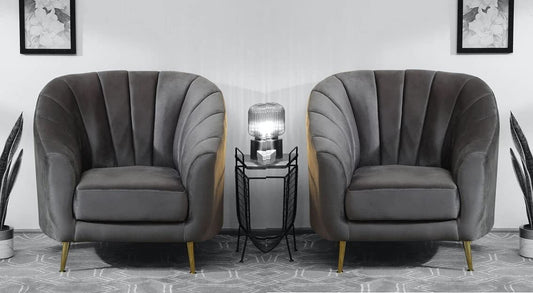 LSGF Sofa Set Velvet Fabric Living Room/Bedroom/Hall/Sofa Set Modern & Luxury Furniture Armchair Fabric Accent Upholstered Chair with Golden Metal Legs (Set of Two 1 Seater Sofa Chair, Grey)