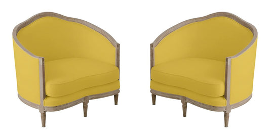 LSGF Luxury Design Traditional Webbed Seat Chair Arm Chair With Solid Sagwan Wooden Frame Single Sofa Chair Sofa Set For Small Apartments, Living Room or Bedroom (Set Of 2 Chairs, Yellow)