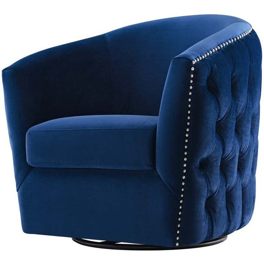 LSGF Unique Design True Innovations Rosarz Tufted Velvet Swivel 360 Degree accent chair Armchair With Nailheads Single Sofa Chair for Small Apartments, Living Room or Bedroom (1 Chair, Blue)