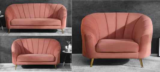 LSGF Sofa Set Velvet Fabric Living Room/Bedroom/Hall/Sofa Set Modern & Luxury Furniture Armchair Fabric Accent Upholstered Chair with Golden Metal Legs (3+2+1 Sofa Set, Pink)