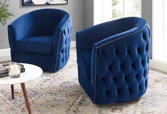 LSGF Unique Design True Innovations Rosarz Tufted Velvet Swivel 360 Degree accent chair Armchair With Nailheads Single Sofa Chair for Small Apartments, Living Room or Bedroom (Set Of 2 Chairs, Blue)
