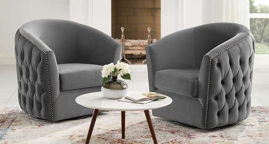 LSGF Unique Design True Innovations Rosarz Tufted Velvet Swivel 360 Degree accent chair Armchair With Nailheads Single Sofa Chair for Small Apartments, Living Room or Bedroom (Set Of 2 Chairs, Grey)