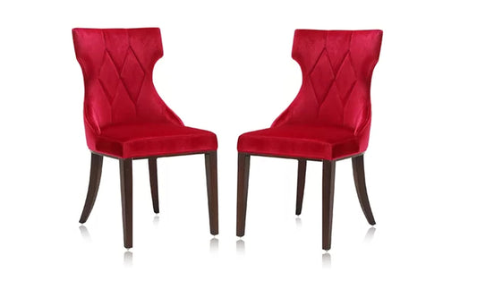 LSGF High Back Wooden Dining Chair with Designer Quilting (Red, Set of 2 Chairs)
