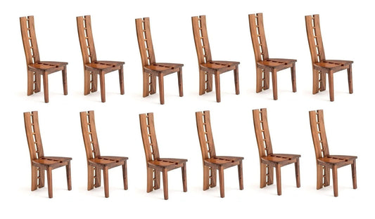 LSGF Modern Teak Wooden Dining Chair Royal Look/Fancy Timber Seat Without Cushion Natural Brown (Brown, Set of 12 Chairs)