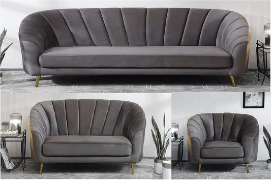 LSGF Sofa Set Velvet Fabric Living Room/Bedroom/Hall/Sofa Set Modern & Luxury Furniture Armchair Fabric Accent Upholstered Chair with Golden Metal Legs (3+2+1 Sofa Set, Grey)