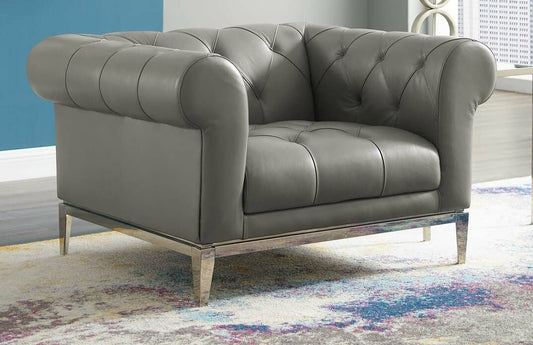 LSGF Unique Design Idyll accent chair Armchair Solid Sagwan Wooden Frame With Stainless Steel Base Single Sofa Chair for Small Apartments, Living Room or Bedroom (1 Chair, Grey)