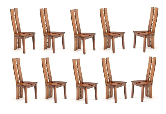 LSGF Modern Teak Wooden Dining Chair Royal Look/Fancy Timber Seat Without Cushion Natural Brown (Brown, Set of 10 Chairs)