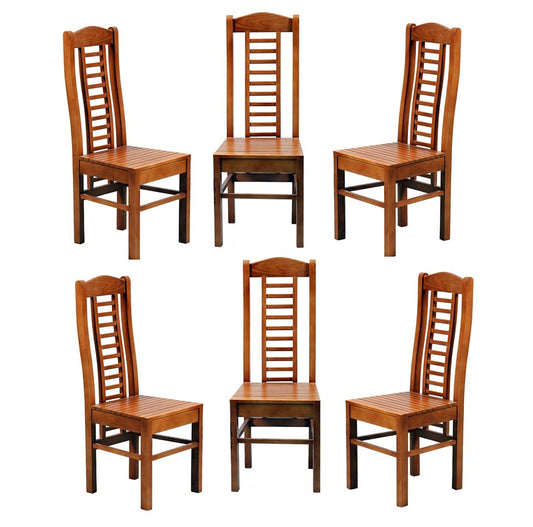 LSGF Modern Teak Wooden Dining Chair Timber Seat Dinning Chairs for Kitchen & Dining Room| Dining Chair Without Cushion | Honey Natural Brown Finish (Brown, Set of 6 Chairs)