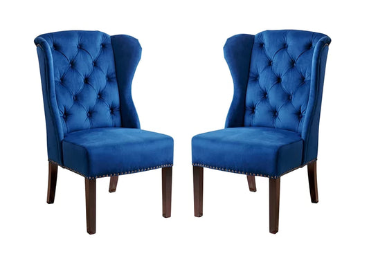 LSGF High Back Wooden Dining Chair with Designer Quilting Back (Royal Blue, Set of 2 Chairs)