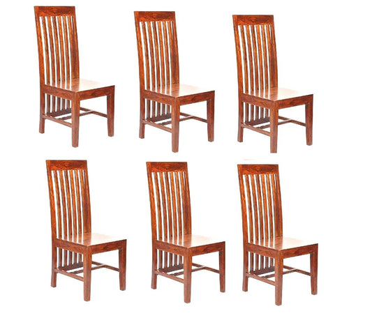 LSGF Wooden Dining Chair Only | Dinning Chairs for Kitchen & Dining Room| Dining Chair Without Cushion | Sheesham Wood, Honey Natural Brown Finish (Design 1, Set of 6 Chairs)