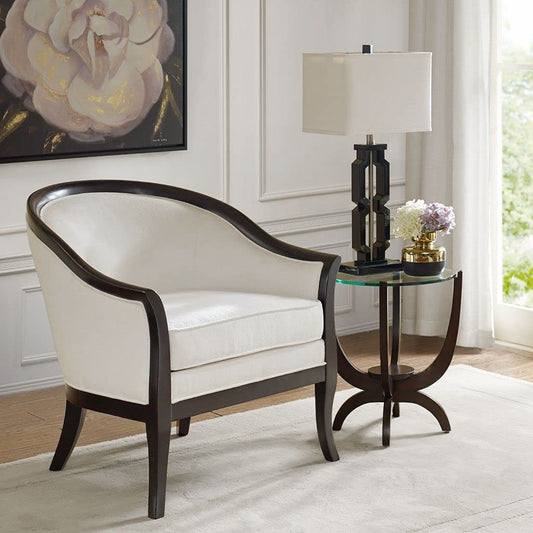 LSGF Teak Wooden High Glossy Polish Accent Chair Curved Arm Solid Wood, Birch, Cotton, Dark Brown for Living Room/Drawing Room, Bedroom/Office Area (1 Chair)