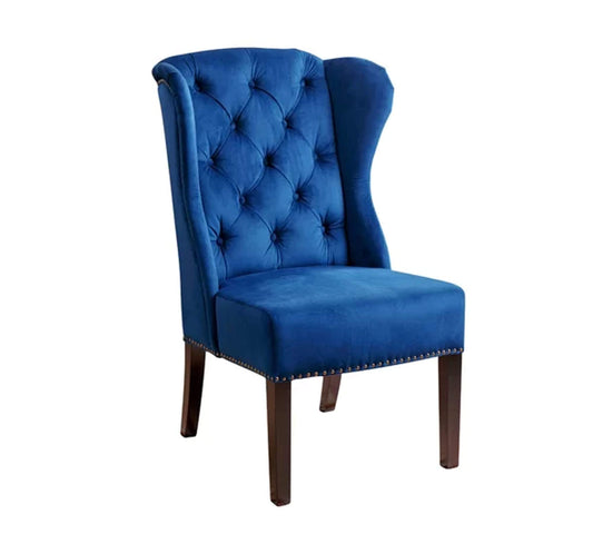 LSGF High Back Wooden Dining Chair with Designer Quilting Back (Royal Blue, 1 Chair)