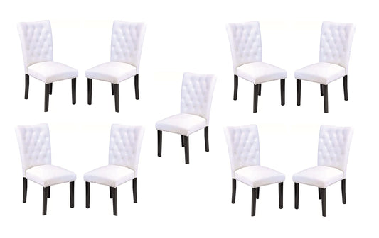 LSGF High Back Wooden Dining Chair Velvet Fabric with Designer Quilting Back (White, Set of 9 Chairs)