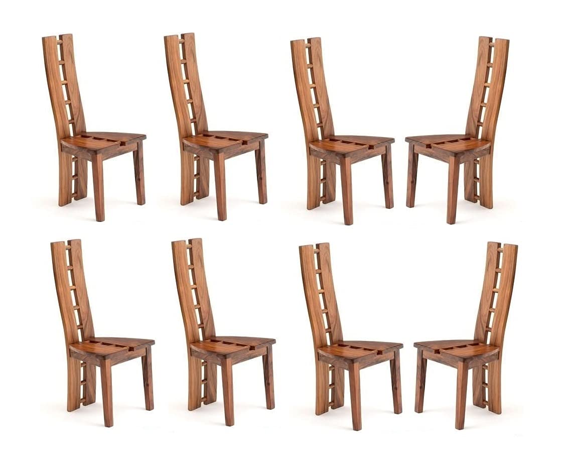 LSGF Modern Teak Wooden Dining Chair Royal Look/Fancy Timber Seat Without Cushion Natural Brown (Brown, Set of 8 Chairs)