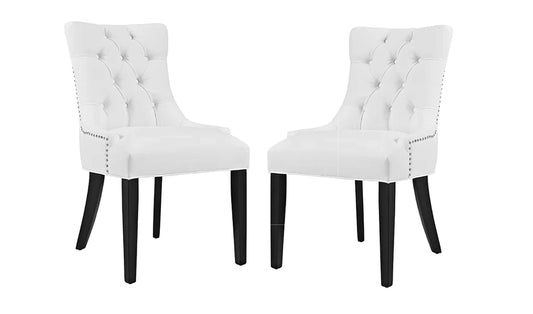 LSGF High Back Wooden Dining Chair with Designer Quilting (White, Set of 2 Chairs)