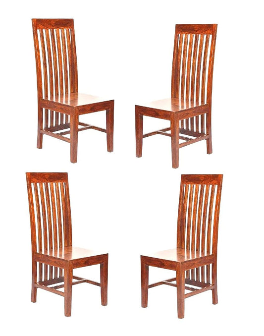 LSGF Wooden Dining Chair Only | Dinning Chairs for Kitchen & Dining Room| Dining Chair Without Cushion | Sheesham Wood, Honey Natural Brown Finish (Design 1, Set of 4 Chairs)