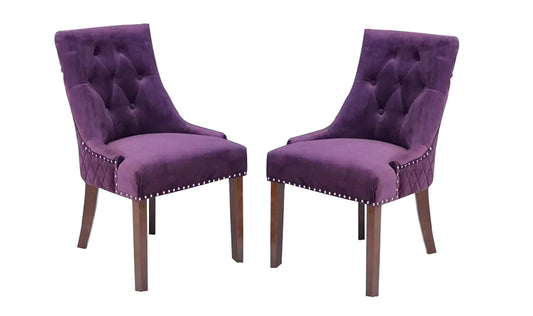 LSGF High Back Wooden Dining Chair with Designer Quilting (Purple, Set of 2 Chairs)