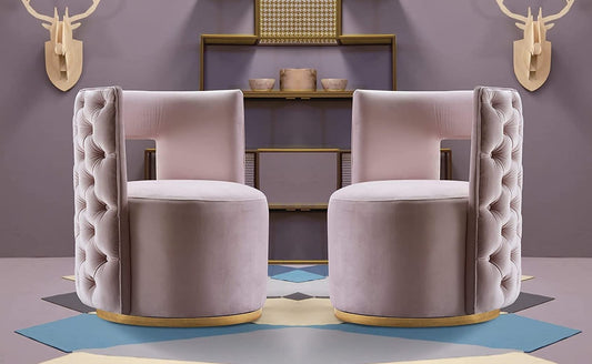 LSGF Unique Design True Innovations Deep Button Tufted Velvet Swivel 360 Degree accent chair Armchair Cotton Single Sofa Chair for Small Apartments, Living Room or Bedroom (Set Of 2 Chairs, Pink)