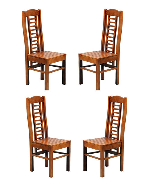 LSGF Modern Teak Wooden Dining Chair Timber Seat Dinning Chairs for Kitchen & Dining Room| Dining Chair Without Cushion | Honey Natural Brown Finish (Brown, Set of 4 Chairs)