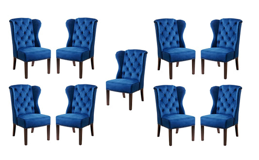 LSGF High Back Wooden Dining Chair with Designer Quilting Back (Royal Blue, Set of 9 Chair)