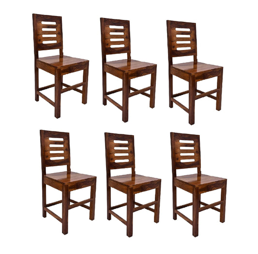LSGF Wooden Dining Chair Only | Dinning Chairs for Kitchen & Dining Room| Dining Chair Without Cushion | Sheesham Wood, Honey Natural Brown Finish (Design 3, Set of 6 Chairs)
