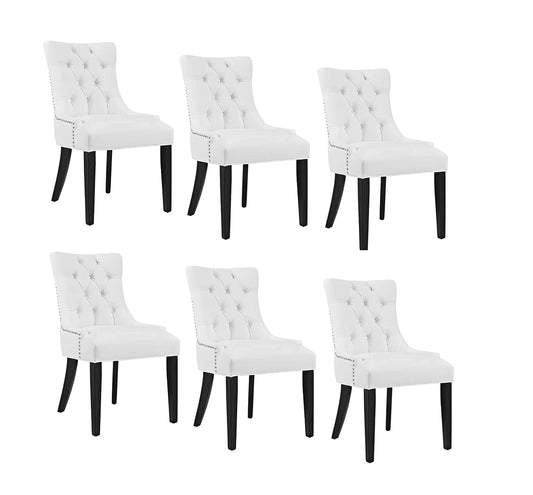 LSGF High Back Wooden Dining Chair with Designer Quilting (White, Set of 6 Chairs)