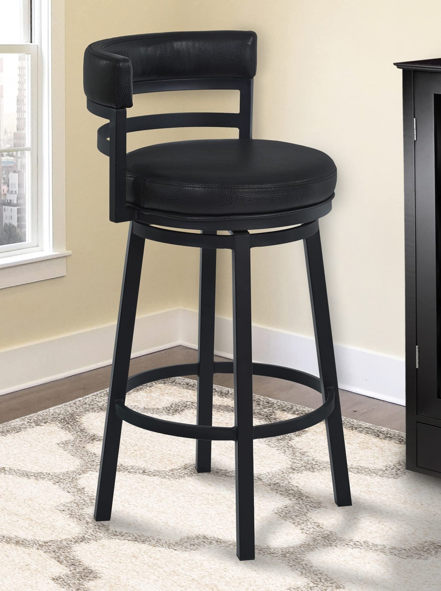 Lifestyle Goods Forever LSGF Morden 100% Sagwan Wood Frame with 360 Degree Ball & Cast Swivel Titanaz Height Bar Stool for Shop, Salon, Office and Home (Set of 2 Chairs, Black)