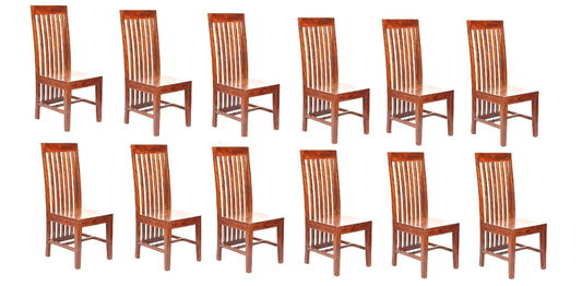 LSGF Wooden Dining Chair Only | Dinning Chairs for Kitchen & Dining Room| Dining Chair Without Cushion | Sheesham Wood, Honey Natural Brown Finish (Design 1, Set of 12 Chairs)
