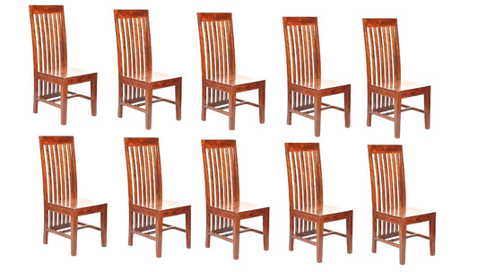 LSGF Wooden Dining Chair Only | Dinning Chairs for Kitchen & Dining Room| Dining Chair Without Cushion | Sheesham Wood, Honey Natural Brown Finish (Design 1, Set of 10 Chairs)