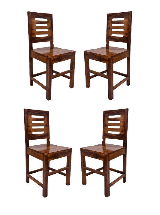 LSGF Wooden Dining Chair Only | Dinning Chairs for Kitchen & Dining Room| Dining Chair Without Cushion | Sheesham Wood, Honey Natural Brown Finish (Design 3, Set of 4 Chairs)