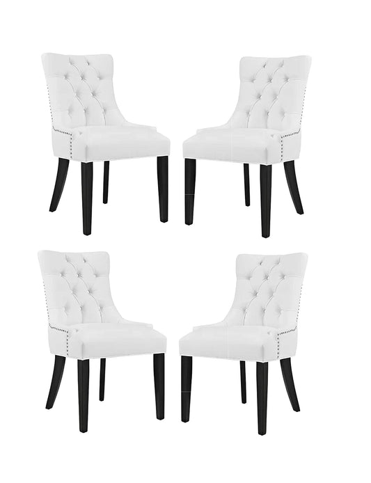 LSGF High Back Wooden Dining Chair with Designer Quilting (White, Set of 4 Chairs)