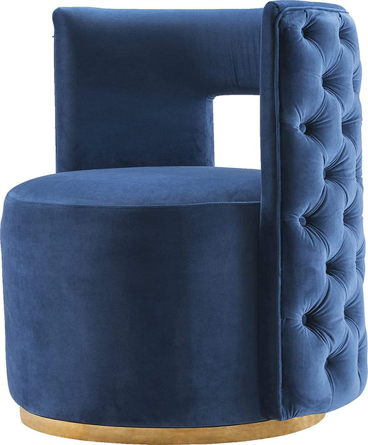 LSGF Unique Design True Innovations Deep Button Tufted Velvet Swivel 360 Degree accent chair Armchair Cotton Single Sofa Chair for Small Apartments, Living Room or Bedroom (1 Chair, Navy)