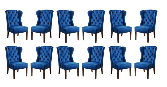LSGF High Back Wooden Dining Chair with Designer Quilting Back (Royal Blue, Set of 12 Chair)
