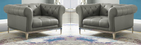 LSGF Unique Design Idyll accent chair Armchair Solid Sagwan Wooden Frame With Stainless Steel Base Single Sofa Chair for Small Apartments, Living Room or Bedroom (Set Of 2 Chairs, Grey)