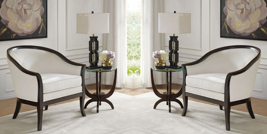 LSGF Teak Wooden High Glossy Polish Accent Chair Curved Arm Solid Wood, Birch, Cotton, Dark Brown for Living Room/Drawing Room, Bedroom/Office Area (Set of 2 Chairs)