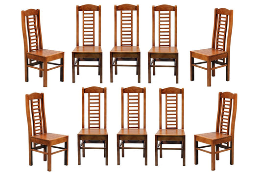 LSGF Modern Teak Wooden Dining Chair Timber Seat Dinning Chairs for Kitchen & Dining Room| Dining Chair Without Cushion | Honey Natural Brown Finish (Brown, Set of 10 Chairs)