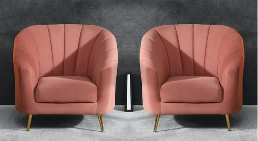 LSGF Sofa Set Velvet Fabric Living Room/Bedroom/Hall/Sofa Set Modern & Luxury Furniture Armchair Fabric Accent Upholstered Chair with Golden Metal Legs (Set of Two 1 Seater Sofa Chair, Pink)