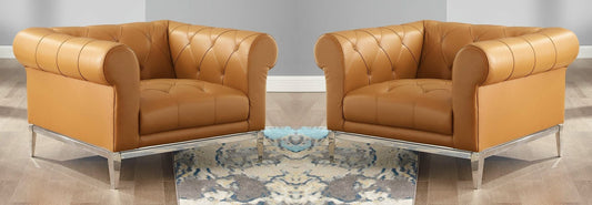 LSGF Unique Design Idyll accent chair Armchair Solid Sagwan Wooden Frame With Stainless Steel Base Single Sofa Chair for Small Apartments, Living Room or Bedroom (Set Of 2 Chairs, Brown)