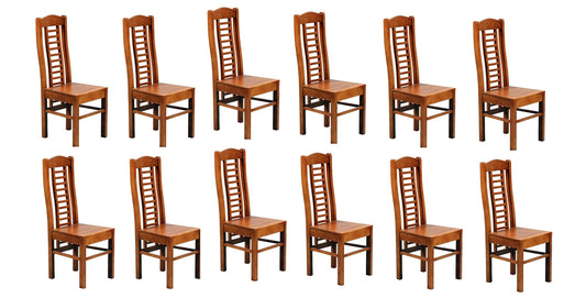 LSGF Modern Teak Wooden Dining Chair Timber Seat Dinning Chairs for Kitchen & Dining Room| Dining Chair Without Cushion | Honey Natural Brown Finish (Brown, Set of 12 Chairs)