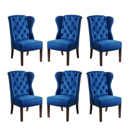 LSGF High Back Wooden Dining Chair with Designer Quilting Back (Royal Blue, Set of 6 Chairs)