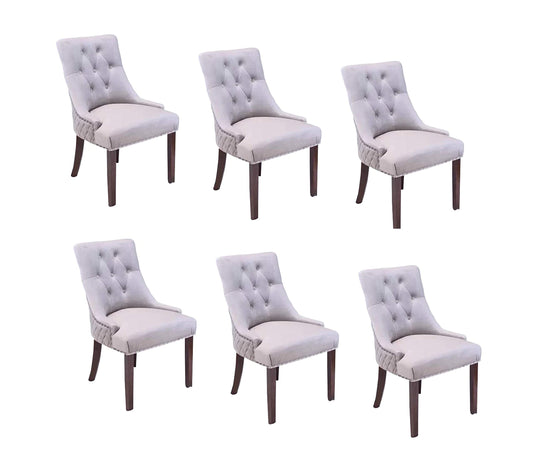 LSGF High Back Wooden Dining Chair with Designer Quilting (Light Grey, Set of 6 Chairs)